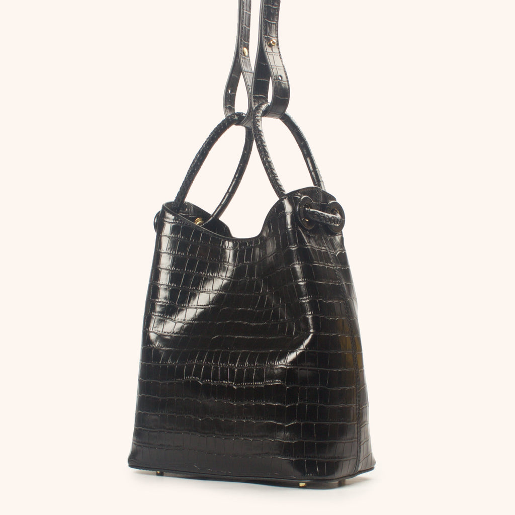 Small Vosges Croco-Print Embossed Leather Black